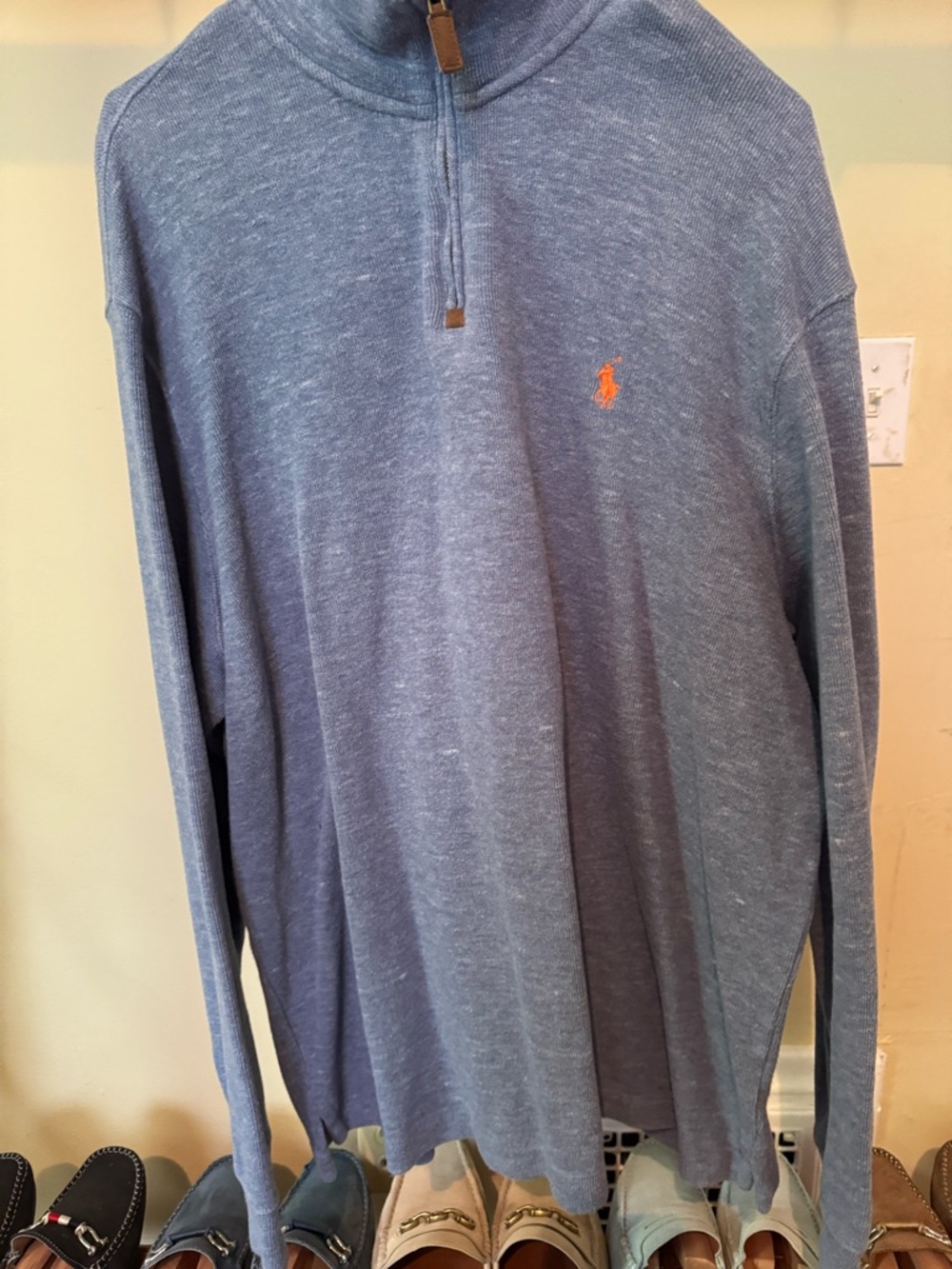 Ralph Lauren Heather Blue Quarter-Zip Pullover with Orange Pony